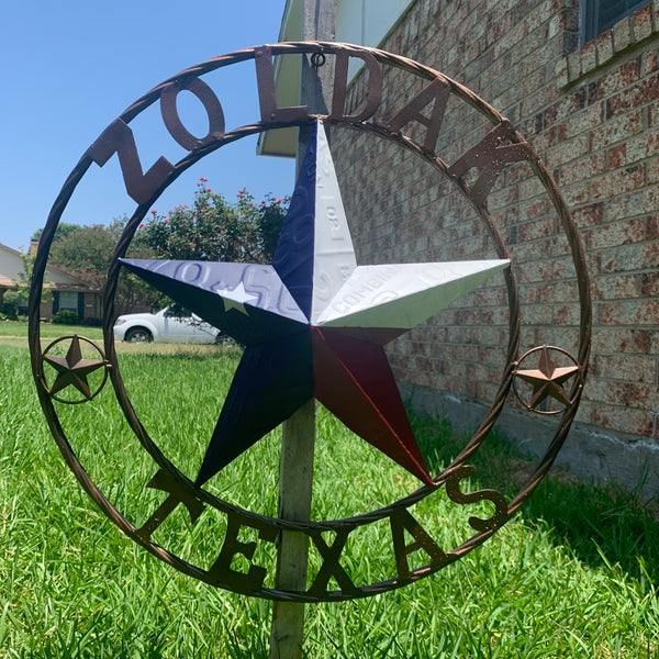 ZOLDAK TEXAS TX LICENSE PLATE STAR STYLE CUSTOM NAME STAR WITH TWISTED ROPE RING METAL WALL ART WESTERN HOME DECOR HANDMADE