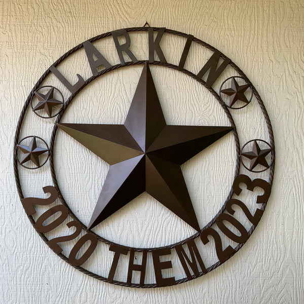 LARKIN STYLE CUSTOM STAR NAME BARN METAL STAR 3d TWISTED ROPE RING WESTERN HOME DECOR RUSTIC  BRONZE HANDMADE 24",32",34",36",40",42",44",46",50"