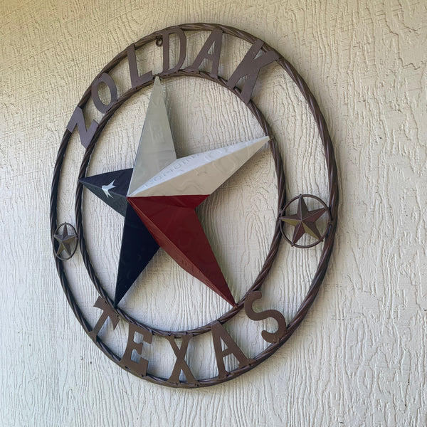 ZOLDAK TEXAS TX LICENSE PLATE STAR STYLE CUSTOM NAME STAR WITH TWISTED ROPE RING METAL WALL ART WESTERN HOME DECOR HANDMADE