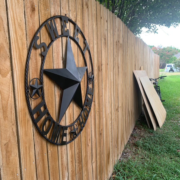 HOME SWEET HOME BARN STAR 24",32",36" RUSTIC BLACK METAL LONE STAR WESTERN HOME DECOR HANDMADE NEW #EH10549