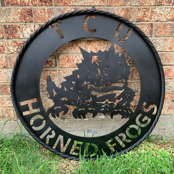 TCU HORNED FROGS CUSTOM BLACK METAL VINTAGE CRAFT SIGN HANDMADE