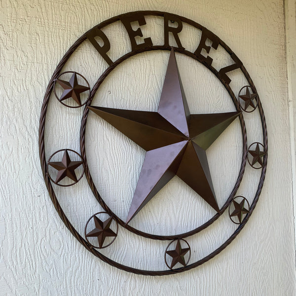 PEREZ CUSTOM STAR NAME BARN METAL STAR 3d TWISTED ROPE RING WESTERN HOME DECOR RUSTIC  BRONZE HANDMADE 24",32",34",36",40",42",44",46",50"