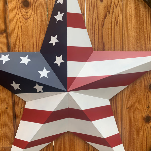 GOD BLESS OUR HOME USA FLAG STAR METAL BARN STAR TWISTED ROPE RING WALL ART WESTERN HOME DECOR RUSTIC RED WHITE & BLUE WITH BLACK RING HANDMADE NEW