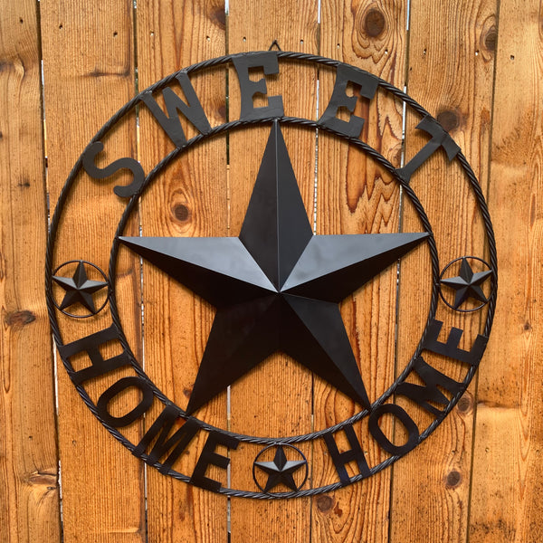 HOME SWEET HOME BARN STAR 24",32",36" RUSTIC BLACK METAL LONE STAR WESTERN HOME DECOR HANDMADE NEW #EH10549