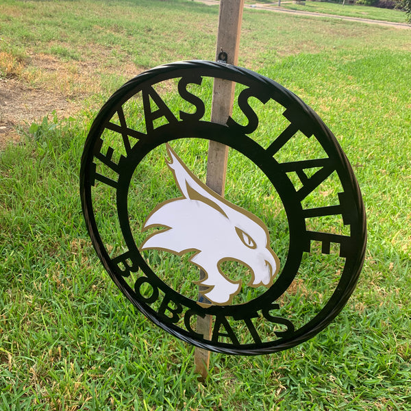 12",18",24",32",36" TEXAS STATE BOBCATS GOLD & WHITE CUSTOM METAL VINTAGE CRAFT TEAM SIGN WESTERN HOME DECOR HANDMADE