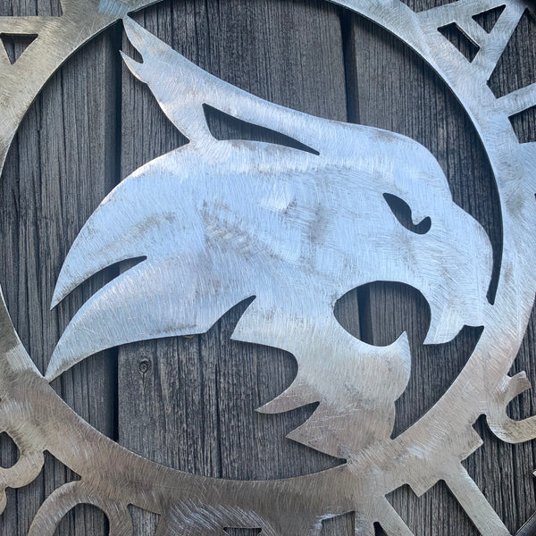 12" TEXAS STATE BOBCATS CUSTOM RAW METAL VINTAGE CRAFT SIGN TEAM ART HANDMADE IN TEXAS