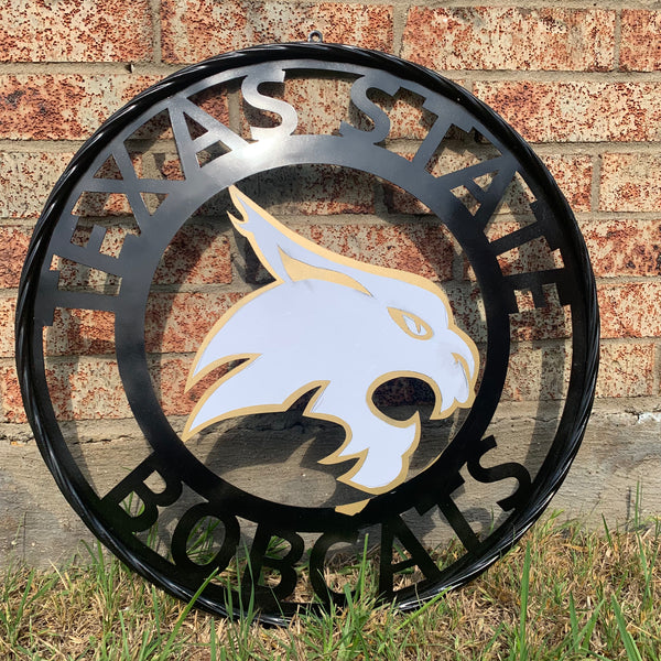 12",18",24",32",36" TEXAS STATE BOBCATS GOLD & WHITE CUSTOM METAL VINTAGE CRAFT TEAM SIGN WESTERN HOME DECOR HANDMADE