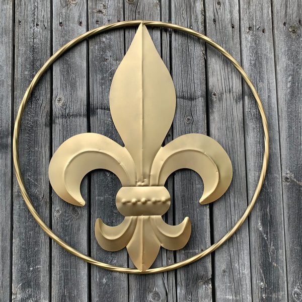 24" GOLD FLEUR DE LIS METAL SIGN WESTERN HOME DECOR HANDMADE NEW