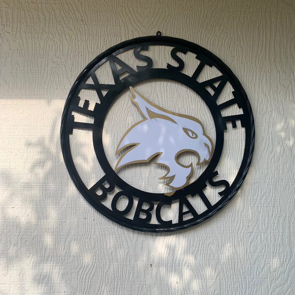 12",18",24",32",36" TEXAS STATE BOBCATS GOLD & WHITE CUSTOM METAL VINTAGE CRAFT TEAM SIGN WESTERN HOME DECOR HANDMADE