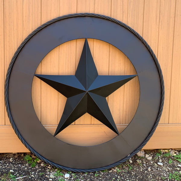 36" RUSTIC BLACK LONE STAR WIDE BAND RING TWISTED ROPE RING METAL STAR WALL ART WESTERN HOME DECOR HANDMADE NEW