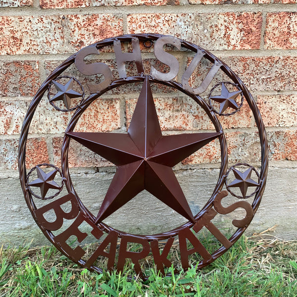 18" SHSU SAM HOUSTON BEARKATS RUSTIC BRONZE COPPER METAL CUSTOM VINTAGE CRAFT RUSTIC BROWN TEAM STAR HANDMADE