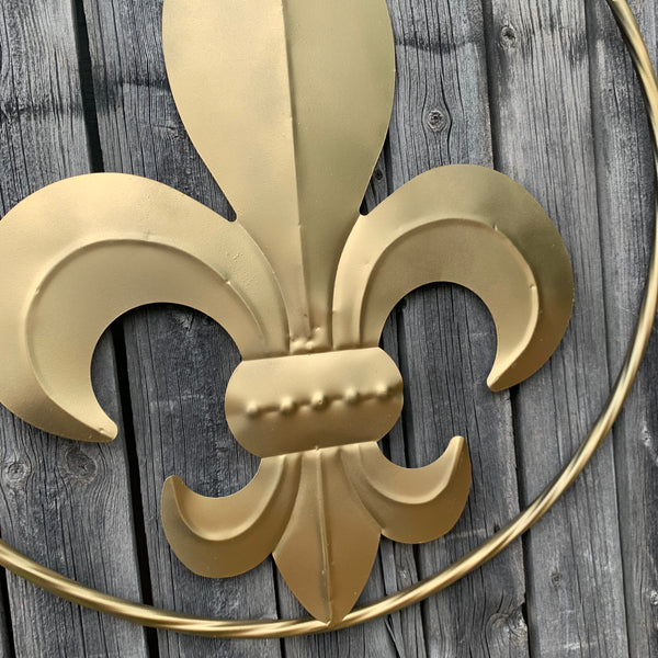 24" GOLD FLEUR DE LIS METAL SIGN WESTERN HOME DECOR HANDMADE NEW