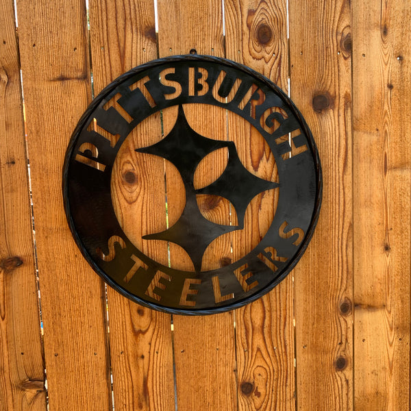 PITTSBURGH BLACK METAL DISC CUSTOM VINTAGE CRAFT TEAM SPORTS SIGN HANDMADE