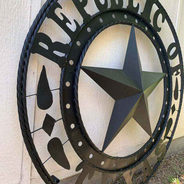 REPUBLIC OF TEXAS 3d STAR CUSTOM RUSTIC BLACK METAL VINTAGE CRAFT WESTERN HOME DECOR HANDMADE NEW ART