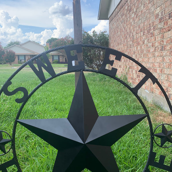 HOME SWEET HOME BARN STAR 24",32",36" RUSTIC BLACK METAL LONE STAR WESTERN HOME DECOR HANDMADE NEW #EH10549