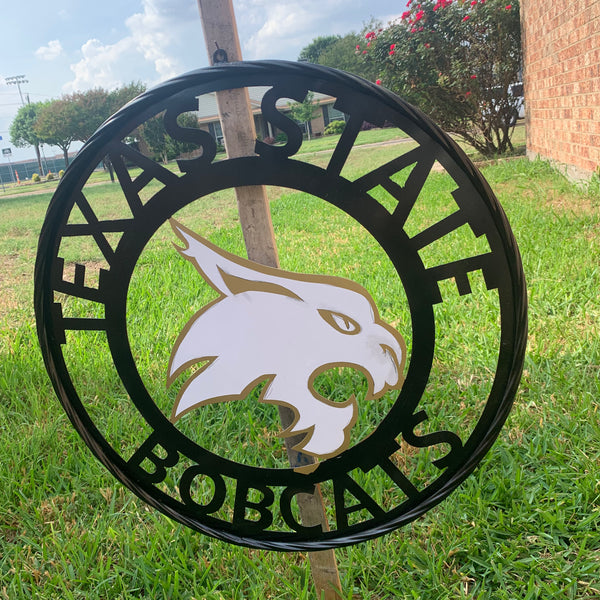 12",18",24",32",36" TEXAS STATE BOBCATS GOLD & WHITE CUSTOM METAL VINTAGE CRAFT TEAM SIGN WESTERN HOME DECOR HANDMADE