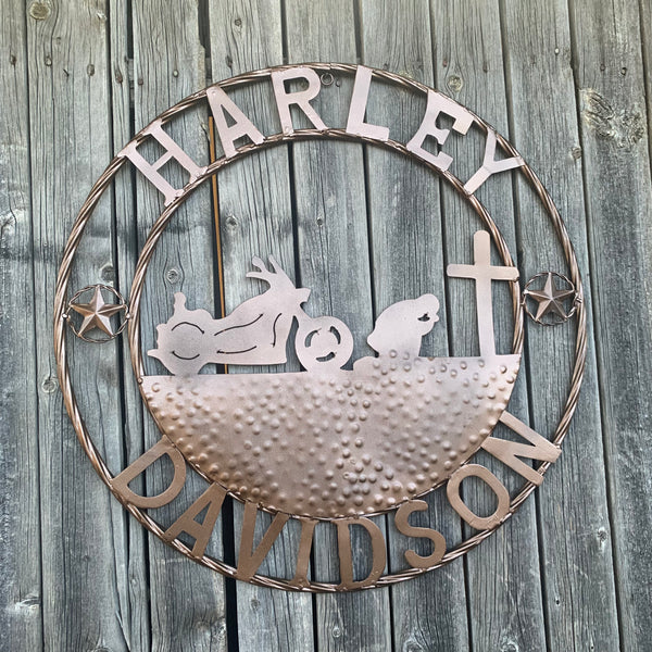 24",32" HARLEY DAVIDSON CUSTOM METAL VINTAGE CRAFT SIGN WESTERN HOME DECOR RUSTIC BRONZE HANDMADE