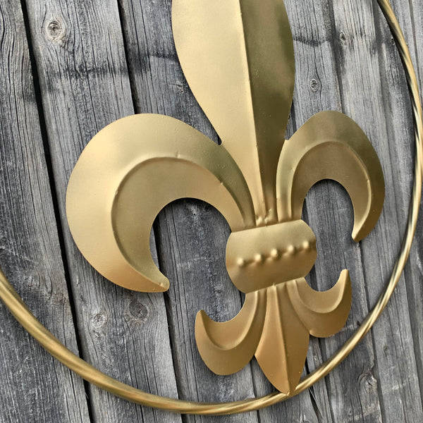 24" GOLD FLEUR DE LIS METAL SIGN WESTERN HOME DECOR HANDMADE NEW