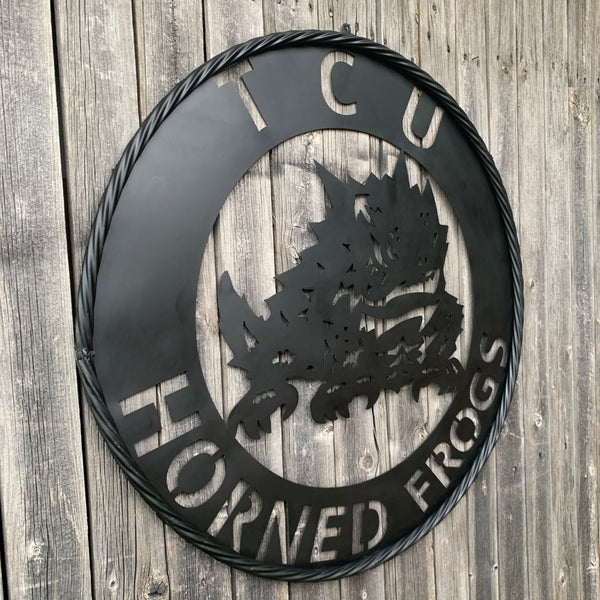 TCU HORNED FROGS CUSTOM BLACK METAL VINTAGE CRAFT SIGN HANDMADE