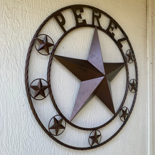 PEREZ CUSTOM STAR NAME BARN METAL STAR 3d TWISTED ROPE RING WESTERN HOME DECOR RUSTIC  BRONZE HANDMADE 24",32",34",36",40",42",44",46",50"