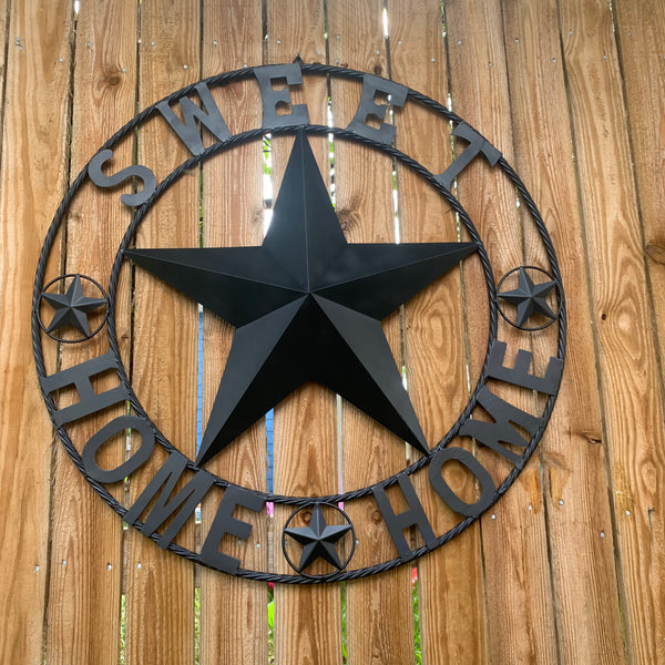 HOME SWEET HOME BARN STAR 24",32",36" RUSTIC BLACK METAL LONE STAR WESTERN HOME DECOR HANDMADE NEW #EH10549