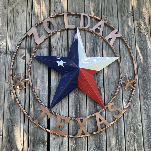 ZOLDAK TEXAS TX LICENSE PLATE STAR STYLE CUSTOM NAME STAR WITH TWISTED ROPE RING METAL WALL ART WESTERN HOME DECOR HANDMADE