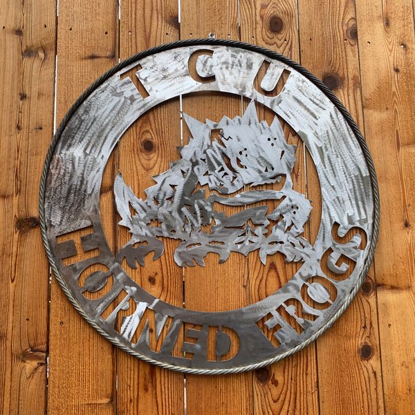 32" TCU HORNED FROGS CUSTOM RAW METAL VINTAGE CRAFT WIDE BAND RING TEAM SIGN HANDMADE