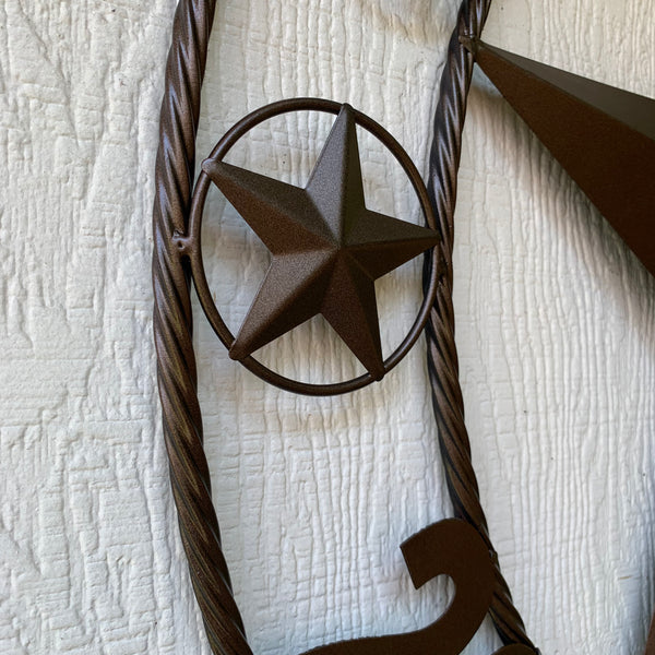 LARKIN STYLE CUSTOM STAR NAME BARN METAL STAR 3d TWISTED ROPE RING WESTERN HOME DECOR RUSTIC  BRONZE HANDMADE 24",32",34",36",40",42",44",46",50"