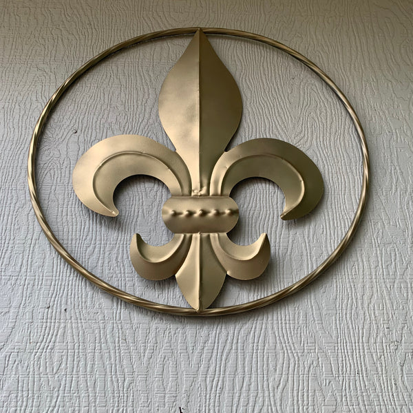 24" GOLD FLEUR DE LIS METAL SIGN WESTERN HOME DECOR HANDMADE NEW