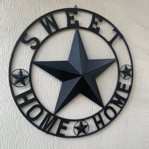 HOME SWEET HOME BARN STAR 24",32",36" RUSTIC BLACK METAL LONE STAR WESTERN HOME DECOR HANDMADE NEW #EH10549