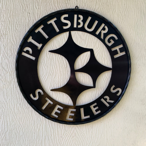 PITTSBURGH BLACK METAL DISC CUSTOM VINTAGE CRAFT TEAM SPORTS SIGN HANDMADE