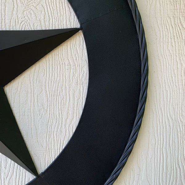 36" RUSTIC BLACK LONE STAR WIDE BAND RING TWISTED ROPE RING 3d METAL STAR WALL ART WESTERN HOME DECOR HANDMADE NEW #EH11879