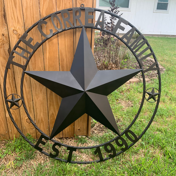 CORREA FAMILY STYLE CUSTOM FAMILY NAME STAR METAL BARN STAR ROPE RING WESTERN HOME DECOR RUSTIC HANDMADE 24",32",34",36",40",42",44",46",50"