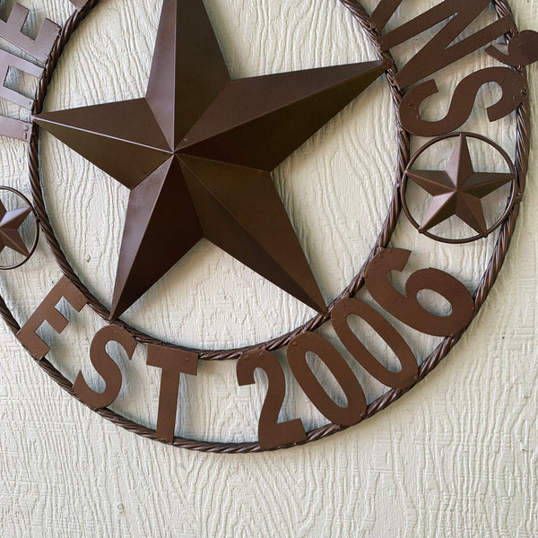 GUZMAN STYLE CUSTOM STAR NAME BARN METAL STAR 3d TWISTED ROPE RING WESTERN HOME DECOR RUSTIC  BRONZE HANDMADE 24",32",34",36",40",42",44",46",50"