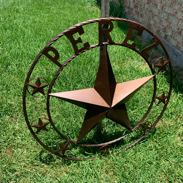 PEREZ CUSTOM STAR NAME BARN METAL STAR 3d TWISTED ROPE RING WESTERN HOME DECOR RUSTIC  BRONZE HANDMADE 24",32",34",36",40",42",44",46",50"