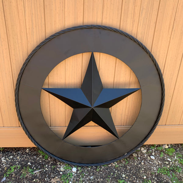 36" RUSTIC BLACK LONE STAR WIDE BAND RING TWISTED ROPE RING METAL STAR WALL ART WESTERN HOME DECOR HANDMADE NEW