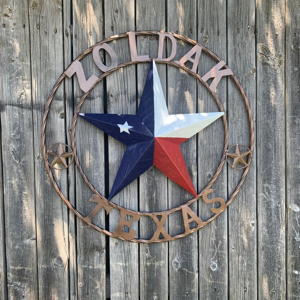 ZOLDAK TEXAS TX LICENSE PLATE STAR STYLE CUSTOM NAME STAR WITH TWISTED ROPE RING METAL WALL ART WESTERN HOME DECOR HANDMADE