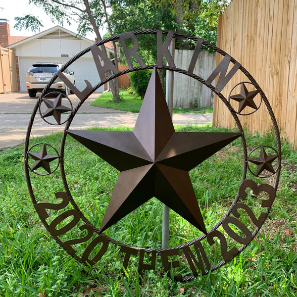 LARKIN STYLE CUSTOM STAR NAME BARN METAL STAR 3d TWISTED ROPE RING WESTERN HOME DECOR RUSTIC  BRONZE HANDMADE 24",32",34",36",40",42",44",46",50"