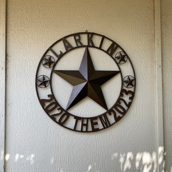 LARKIN STYLE CUSTOM STAR NAME BARN METAL STAR 3d TWISTED ROPE RING WESTERN HOME DECOR RUSTIC  BRONZE HANDMADE 24",32",34",36",40",42",44",46",50"