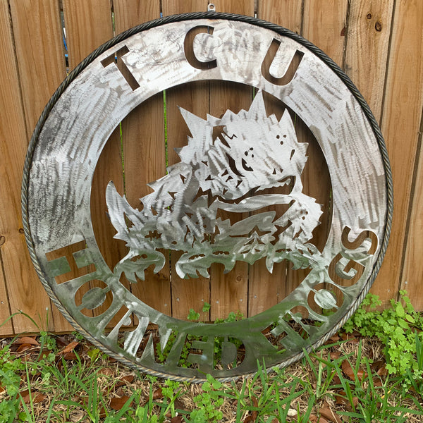 32" TCU HORNED FROGS CUSTOM RAW METAL VINTAGE CRAFT WIDE BAND RING TEAM SIGN HANDMADE