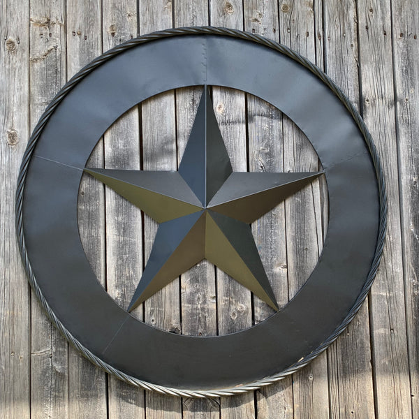 36" RUSTIC BLACK LONE STAR WIDE BAND RING TWISTED ROPE RING METAL STAR WALL ART WESTERN HOME DECOR HANDMADE NEW