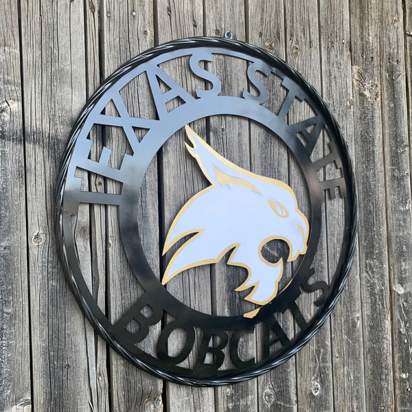 12",18",24",32",36" TEXAS STATE BOBCATS GOLD & WHITE CUSTOM METAL VINTAGE CRAFT TEAM SIGN WESTERN HOME DECOR HANDMADE