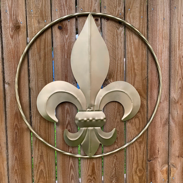 24" GOLD FLEUR DE LIS METAL SIGN WESTERN HOME DECOR HANDMADE NEW