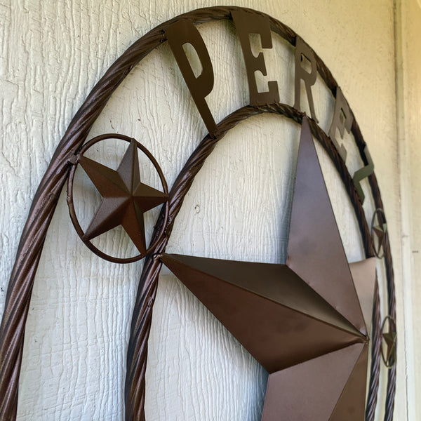 PEREZ CUSTOM STAR NAME BARN METAL STAR 3d TWISTED ROPE RING WESTERN HOME DECOR RUSTIC  BRONZE HANDMADE 24",32",34",36",40",42",44",46",50"