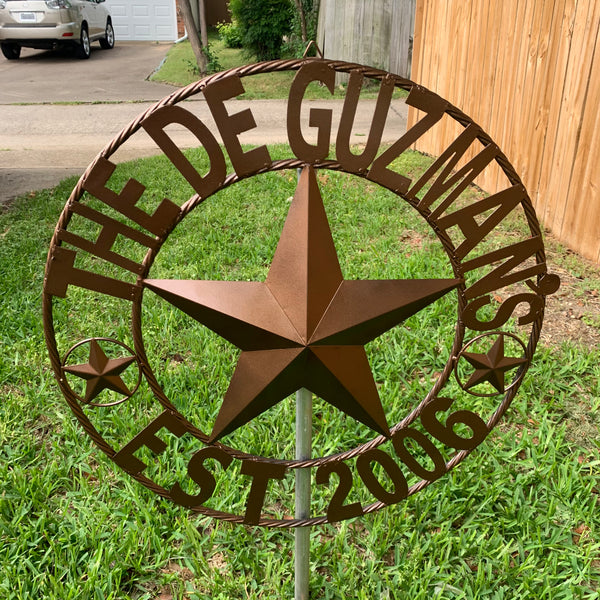 GUZMAN STYLE CUSTOM STAR NAME BARN METAL STAR 3d TWISTED ROPE RING WESTERN HOME DECOR RUSTIC  BRONZE HANDMADE 24",32",34",36",40",42",44",46",50"