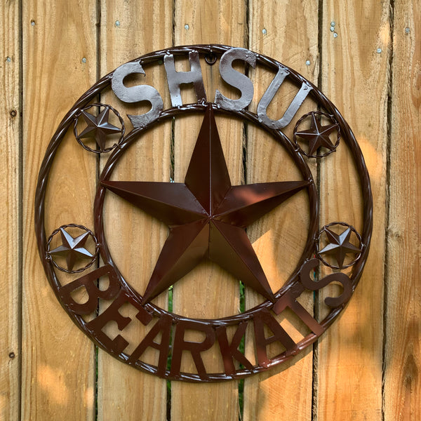 18" SHSU SAM HOUSTON BEARKATS RUSTIC BRONZE COPPER METAL CUSTOM VINTAGE CRAFT RUSTIC BROWN TEAM STAR HANDMADE