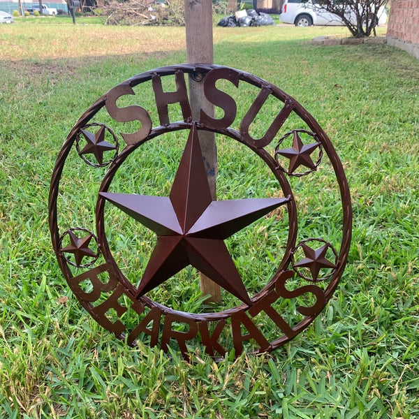 18" SHSU SAM HOUSTON BEARKATS RUSTIC BRONZE COPPER METAL CUSTOM VINTAGE CRAFT RUSTIC BROWN TEAM STAR HANDMADE