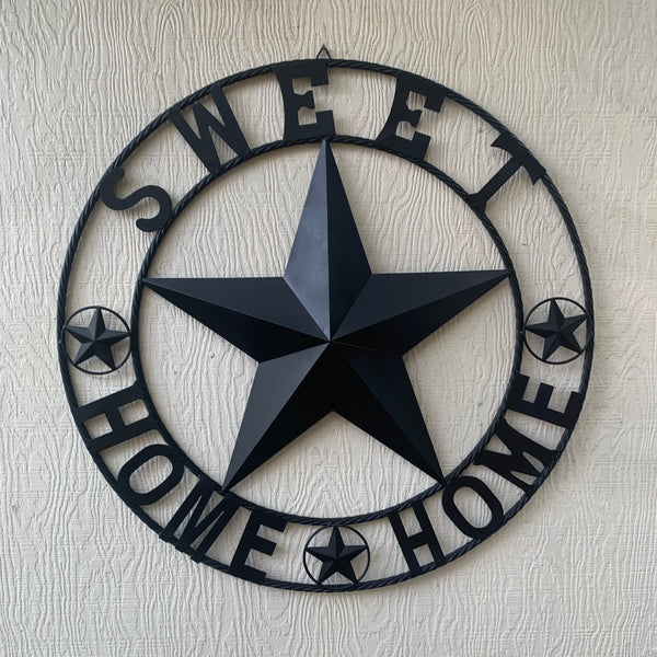 HOME SWEET HOME BARN STAR 24",32",36" RUSTIC BLACK METAL LONE STAR WESTERN HOME DECOR HANDMADE NEW #EH10549