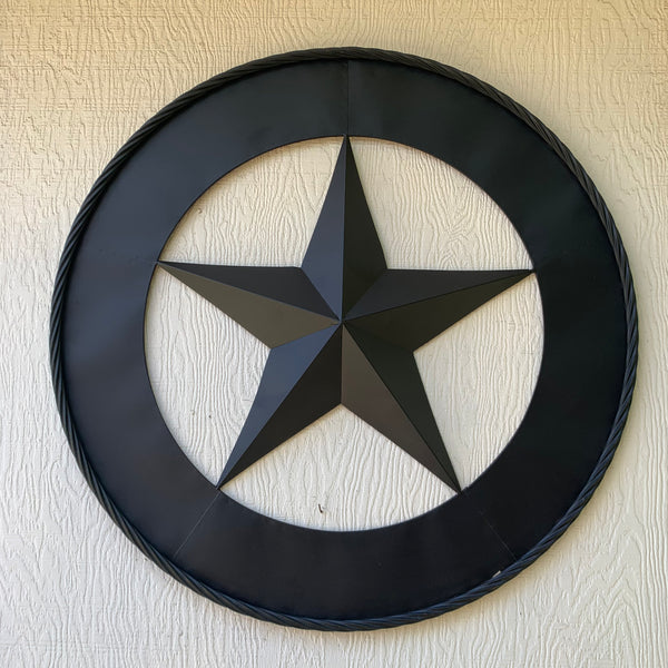 36" RUSTIC BLACK LONE STAR WIDE BAND RING TWISTED ROPE RING METAL STAR WALL ART WESTERN HOME DECOR HANDMADE NEW