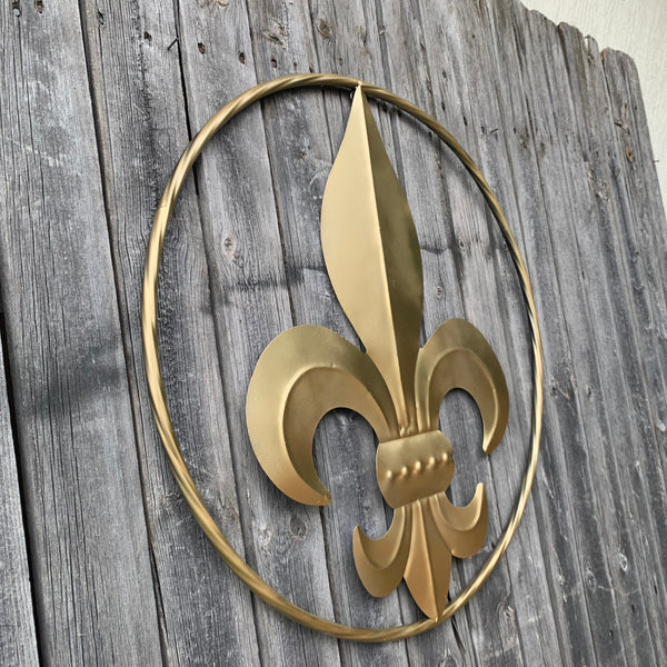 24" GOLD FLEUR DE LIS METAL SIGN WESTERN HOME DECOR HANDMADE NEW